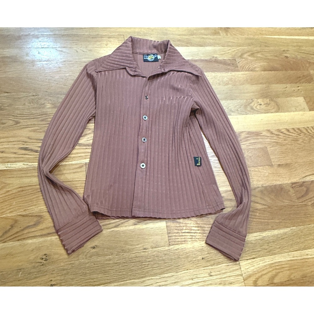 Vintage Dr. Martens Brown Ribbed Knit Long Sleeve Button Up Shirt Small 90s